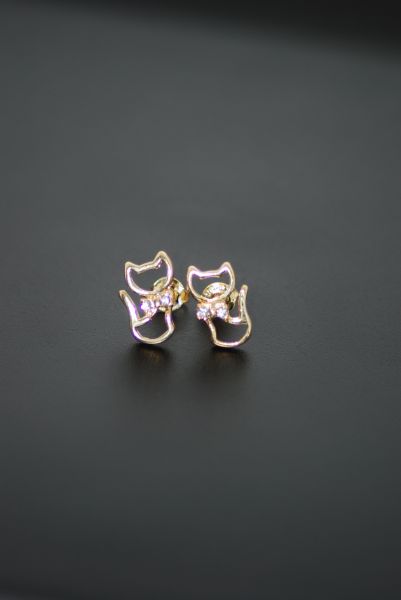 Brinco folheado a ouro gatinho vazado com strass na gravata
